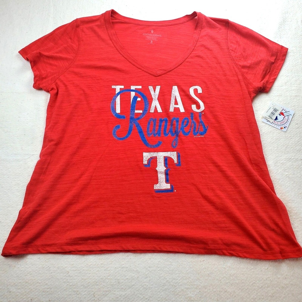 Soft As A Grape Texas Rangers Womens Baseball T Shirt Size 3 Red Logo NEW